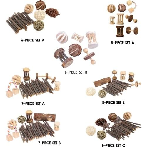 Wooden Rat Guinea Pig Chinchilla Hamster Chew Toys Sticks Twigs Dumbbells Willow Ball Unicycle Play Toy Exercise Molar