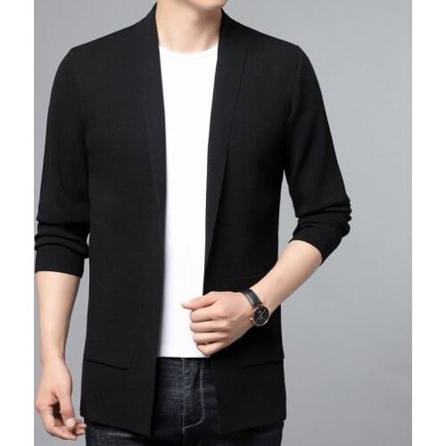 British Style Elegant Big Size Cardigan For Man Gentleman Khaki Sweater Oversize Blue Knitted Jackets Autumn Mens Clothing Grey