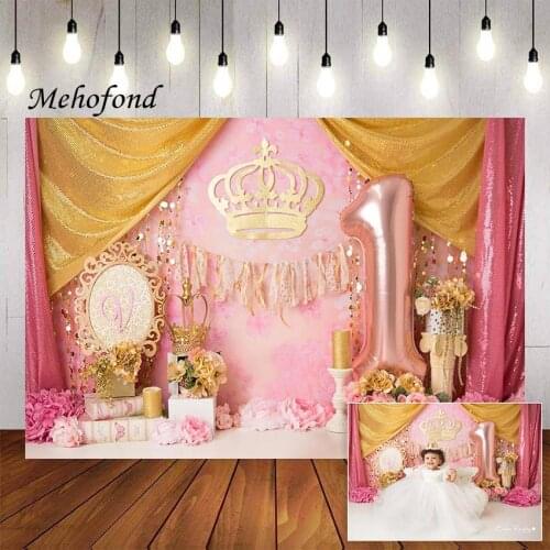 Mehofond Photography Background 1st Birthday Party Girl Princess Pink Flower Child Newborn Baby Cake Smash Backdrop Photo Studio