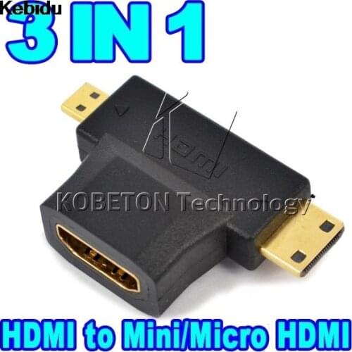 Kebidu 3 in 1 V1.4 High Speed 1080P HDMI-compatible Female to Male Connector Adapter T Shape Converter Type D C for HDTV