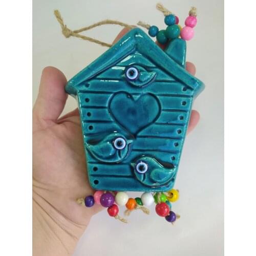 Ceramic Bird Nest Evil Eye Pendant Turkish Nazar Handmade Amulet for Wall Hanging Talisman Boho Home Decor Protector