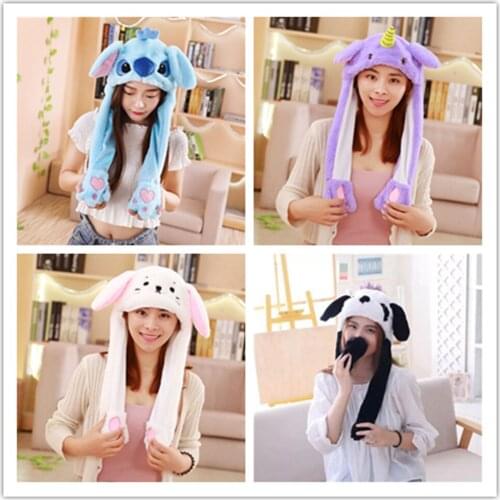 Rabbit Hat Moving Ears Cute Cartoon Toy Hat Airbag Kawaii Funny Toy Cap Kids Plush Toy Birthday Gift Hat for Girls