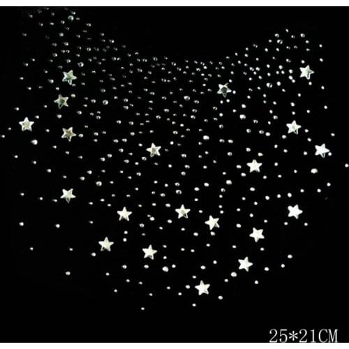2pc/lot Big star stickers neckline Hot fix rhinstonne motif iron on clothes dress hot fix rhinestone applique strass iron