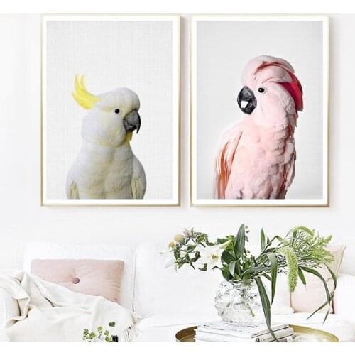 Nordic Modern Style Animals White And Pink Cockatoo Bird Posters Home Decor Canvas Painting Print Wall Picture for Living Room