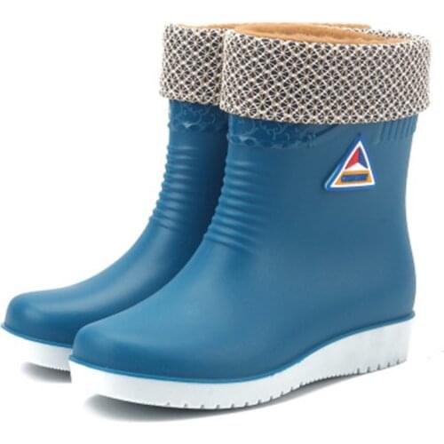 Comemore Winter Women Pvc Gumboots Mid-Calf Warm Rainboots Non-Slip Work Shoes Waterproof Water Shoes Woman Wellies Rain Boots