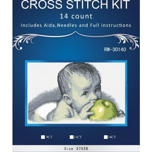 Oneroom Free delivery Top Quality Lovely Counted Cross Stitch Kit Baby Bite Apple, baby child with apple fruit JCS