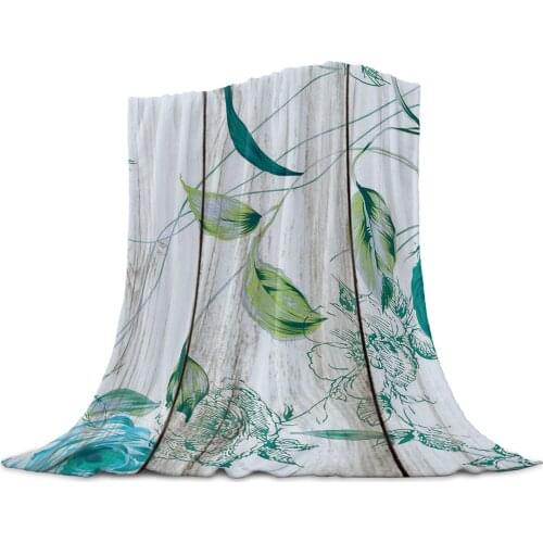 Vintage Wood Textured Green Flowers Printed Fleece Blanket Bed Throw Soft Bedspread Sheets Sofa Gift Customized Blankets