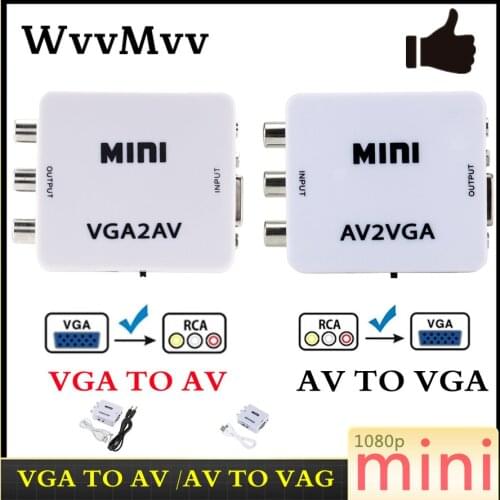 WVVMVV HD Mini RCA CVBS AV to VGA Video Converter with 3.5mm Audio AV2VGA Adapter For PC to TV HD Computer to TV 1080P