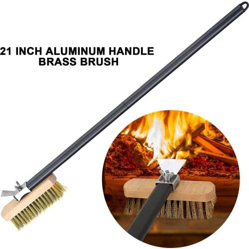 Professional Pizza Oven Copper Brush Scraper Household Grill Brass Cleaning Brush with 21 inch Aluminium Handle