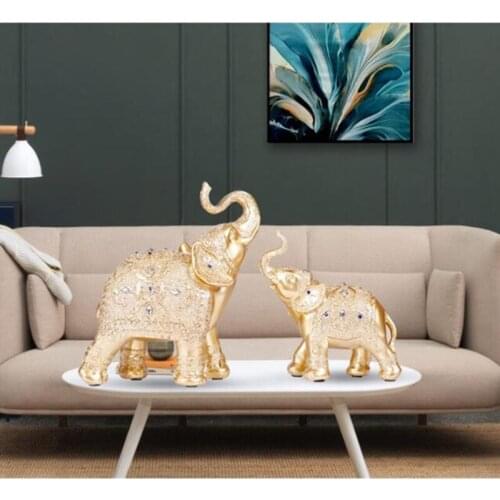 SALES LUCKY ELEPHANT FIGURINE ART SCULPTURE LOVING ANIMAL STATUES RESIN CRAFTS HOME DECORATION ACCESSORIES 2PCS/SET R533