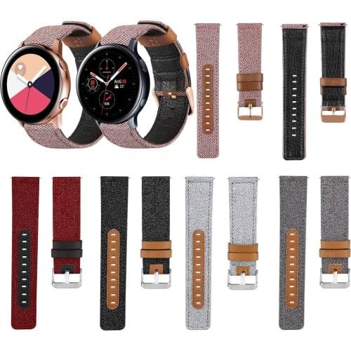 20mm 22mm Canvas Fabric Leather Watch Band Straps for Samsung Galaxy Active 2 44mm 40mm wrist band for Active3 41mm strap