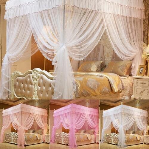 1.5*2m Pink Bed Canopy Princess Queen Mosquito Bedding Net Bed Tent 4 Corners Floor-Length Curtain Floor-standing mosquito net