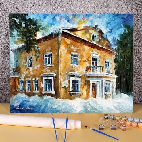 Russian House Coloring By Numbers Painting Complete Kit Oil Paints 40*50 Canvas Painting Wall Decoration Children Drawing