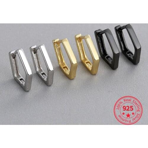 Korean V Square Hexagon Fashion Triangle Unisex Punk Rock 925 Sterling Silver Men Women Earrings Pierced Push-Back Ear Plug