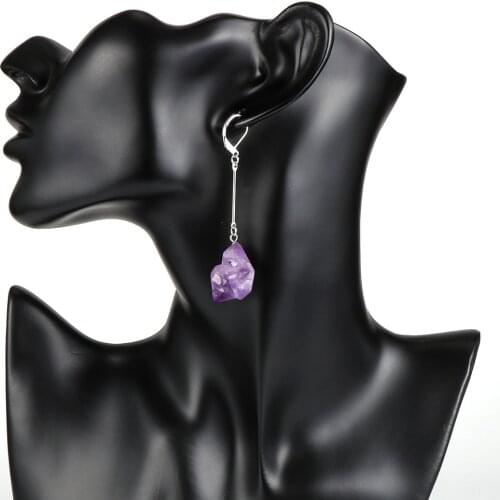 Bohemia Purple Crystal Dangle Earring For Women Irregular Natural Quartz Stone Long Drop Earrings 2020 Fashion BOHO Jewelry Gift