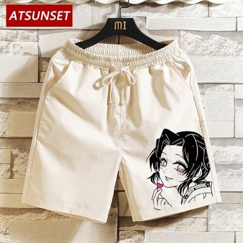 ATSUNSET Demon Slayer Kochou Shinobu Print Harajuku Shorts Hip Hop Streetwear Men Casual Short Summer Hawaii Fashion Bottoms