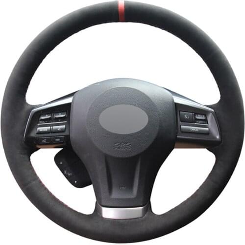 Hand-stitched Black Suede Red Marker Car Steering Wheel Cover for Subaru Forester 2013-2016 Legacy 2013-2014 Outback 2013-2014