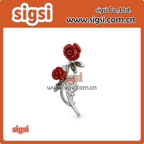 Wedding Crystal Rhinestone Bridal flower Corsage Brooch Pins red enamel rose flower Bouquet Collar Scarf pin brooch