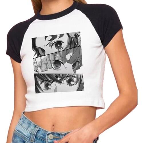 Crop Top Y2k Kimetsu No Yaiba Demon Slayer Anime T Shirt Women HipHop Top Tees Harajuku Kawaii Streetwear Short Tshirt Female