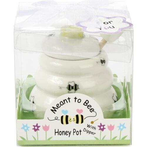 Beehive Shaped Honey Pot with Wooden Dipper Tea Party Favors Honey Jar Bee Gift Honey Jar Shower Honey Pot with Dipper Ceramic