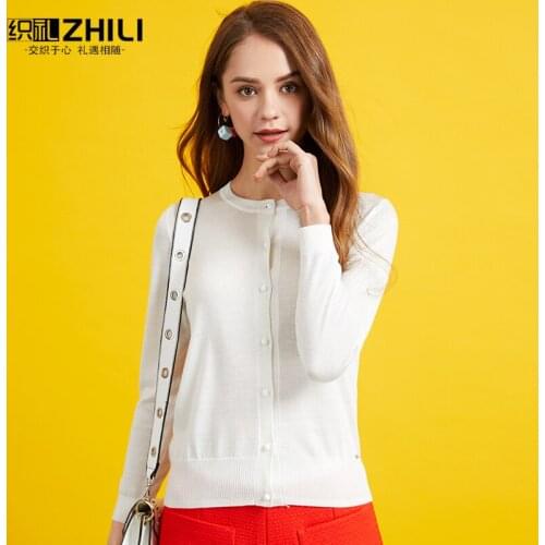 ZHILI Spring Summer 2019 Simple Solid Straight Bottom Thin Short Cardigan Sweater Coat