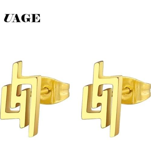 UAGE Vintage Punk Thunder Earrings Pendientes Hombre Sliver Gold Lightning Bolt Stud Earrings For Women Men Stainless Steel
