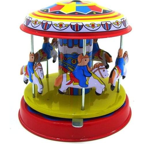 Vintage Clockwork Wind Up Carousel toys Photography Children Kids Adult Carousel Tin Toys Classic Toy Christmas Gift