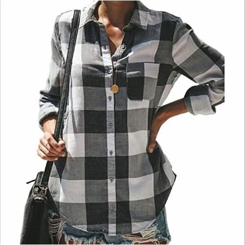 2021 High-Quality Fashion Ladies Autumn New Womens Clothing Lapel Plaid Single-Breasted Long-Sleeved Shirt Women