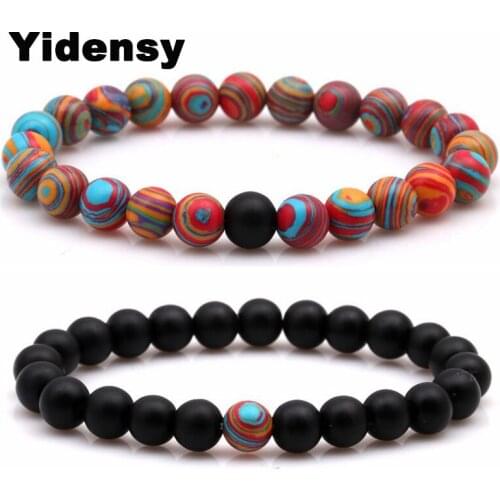 Yidensy 2 Pcs Couples Distance Bracelet Classic Natural Stone Black Mixed Yin Yang Beaded Bracelets for Men Women Best Friend