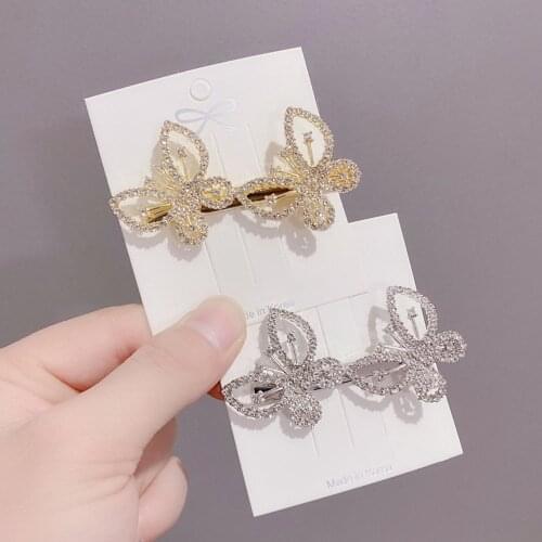 1pcs Cute Double Butterfly Hair Clips Clamp For Women Girl Rhinestone Hairpins Hair Barrettes Duckbill Clip Hair Accessories