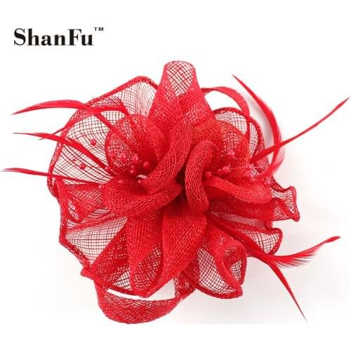Lady Girl Wedding Hair Fascinator Seed Bead Feather Fascinators Sinamay Brooch Clip/Pin SFB7079 96pcs/lot