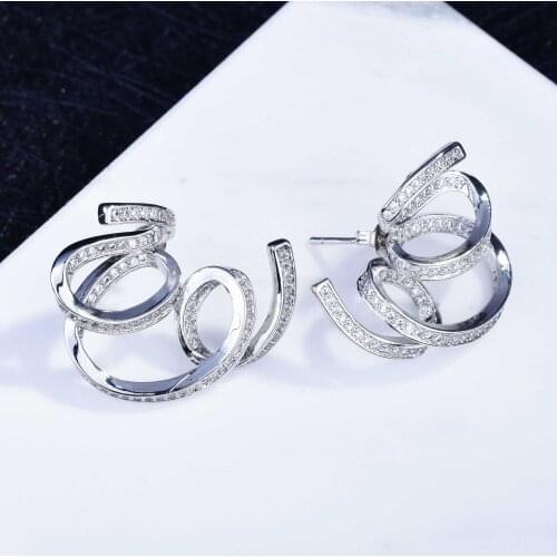 Unique Cross Stud Earring AAAAA Zircon 100% Real 925 sterling silver Jewelry Promise Engagement Wedding Earrings for Women Gift