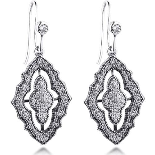 Genuine 925 Sterling Silver Sparkling Lace Drop Earrings Silver Earrings for Women Girls Gift brincos Wholesale