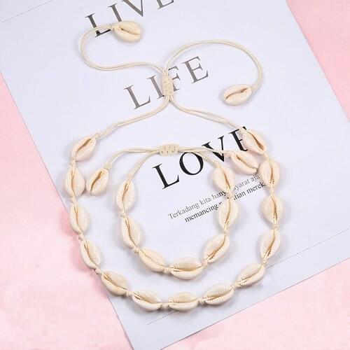 Bohemia Handmade Adjustable Rope Chain Natural Shells Necklace Shells Bracelets Beaded Bracelets Women Fine Beach Gift Jewelry
