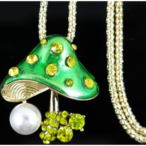 TianBo Green Enamel Mushroom Necklace for Women Fashion Cartoon Pendant Long Necklaces Classical Snake Chain Female Jewelry