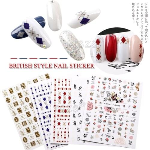 1bag/lot British Style Nail Art Sticker Diamond Label Flower Animal Dollar Symbol Nail Decals