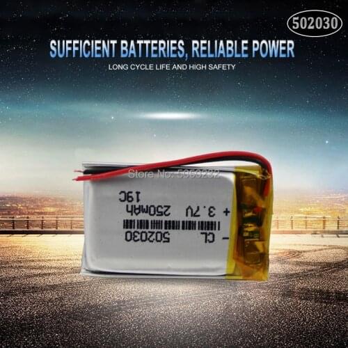 1pc 3.7V 250mAh 502030 polymer lithium Rechargeable Battery For toys LED light Tachograph Car DVR Bluetooth Earphone MP3 MP4