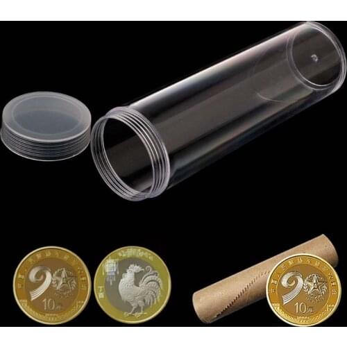 10Pcs Clear Round Screw Top Coin Tubes Storage Holder Protector Collection Box Case for 20.5mm/25mm/27mm/30mm Coins or Capsules