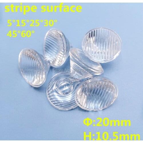100pcs/lot Stripe Surface LED Lens 20mm Plano-concave Lenses Optical Grade PMMA For High Power LEDs 4 Degree to Choose