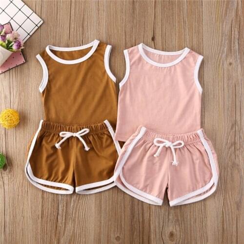 2Pcs Kids Baby Boys Girls Clothes Sleeveless Tops+Casual Shorts 2PCS Summer Sleeveless Child Girl Cotton Outfit Set 1-5Y