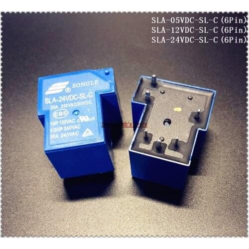 2pcs/Lot SLA-05VDC-SL-C / SLA-12VDC-SL-C / SLA-24VDC-SL-C SONGLE Power Relay 6Pins 5V 12V 24V 30A T90