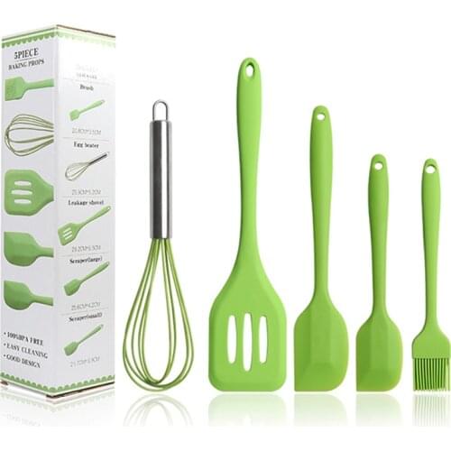 5 In 1 Pink Red Green Silicone Cooking Tool Sets Egg Beater Spatula Oil Brush Kitchen Tools Utensils Kitchenware with Box