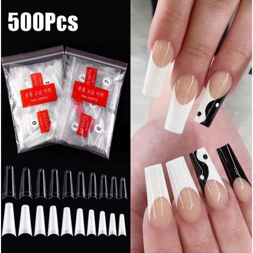 500pcs/pack Natural Clear False Nail Half Cover Artificial Fake Nail for Tips Extension French Flat Shape Acrylic Manicure Tools
