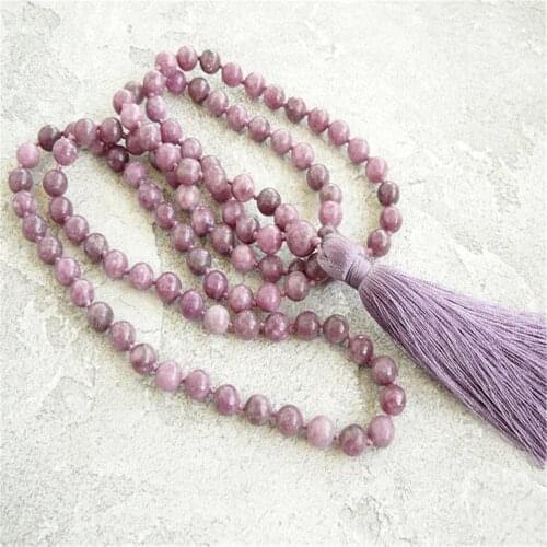 6mm Lepidolite Gemstone 108 Beads Mala Tassel Necklace Spirituality Accessories Pray Bless Yoga Buddhism Reiki