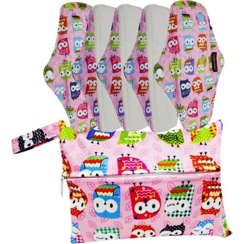 6pcs M Cloth Pads&Wet Bag Portable Full Protection Healthy Washable Reusable Sanitary Napkin With Wings Spill-Proof For Girl