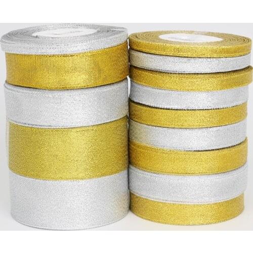 Glitter Gold Silver Ribbon 25 yards Metal Shiny For Wedding Party Christmas Decoration DIY Craft Cake Gift Bow Packaging Ribbons