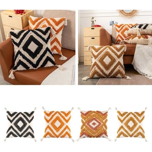Boho Sofa Lumbar Pillow Cover, Woven Tufted Decorative Pillow Covers Geometric Pillowcase for Couch Bedroom Living Room Car