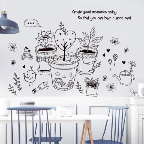 DIY Retro Art Pot Wall Stickers Bedroom Living Room Study Porch Background Home Decoration Removable Wall Stickers