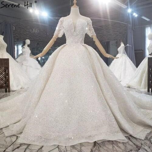 Dubai Ivory Short Sleeve High-end Wedding Dresses 2020 Luxury Beading Flowers Sparkle Bridal Gowns HX0246 Custom Made