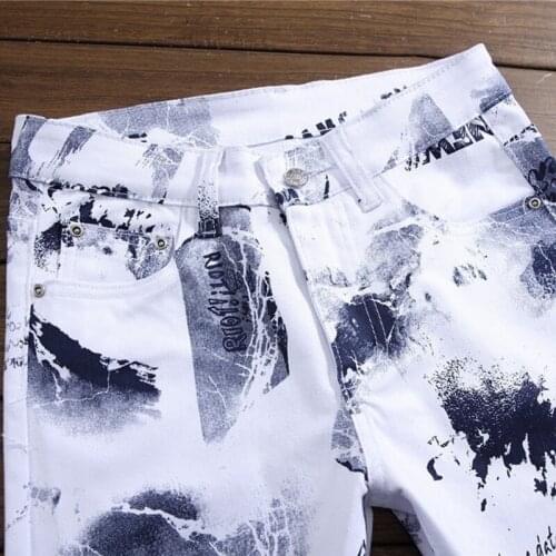 3D Printing Letter Jeans Men New White Straight Leg Denim Biker Trousers Hip Hop Casual Zipper Long Pants Men Streetwear